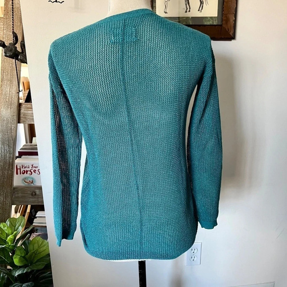 EUC ZADIG & VOLTAIRE Mesh Teal Metallic Cardigan S - Picture 5 of 6